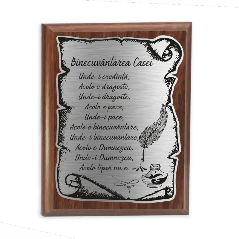 Binecuvantarea casei, placheta lemn personalizata prin gravura